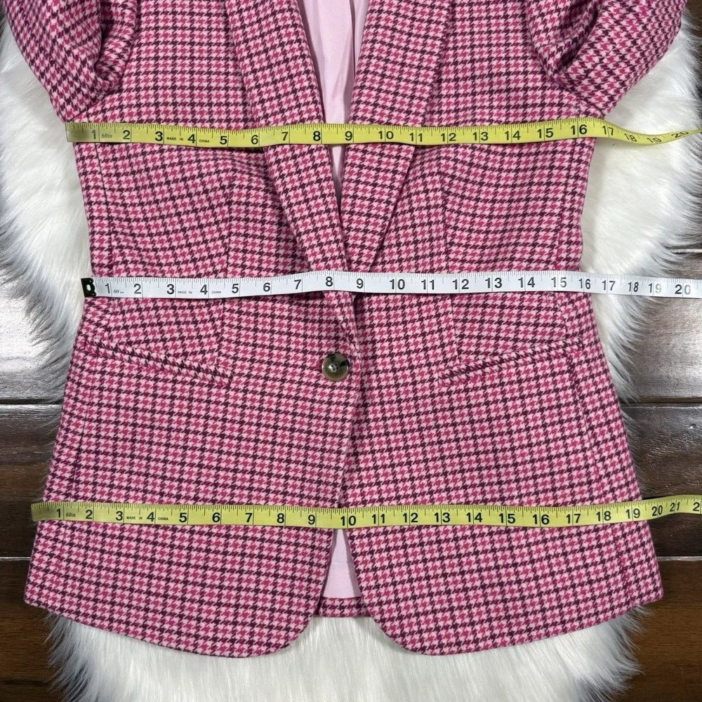 J.‎ Crew Women's Size 4 P Petite Pink Houndstooth Wool Blend Blazer Jacket BA809